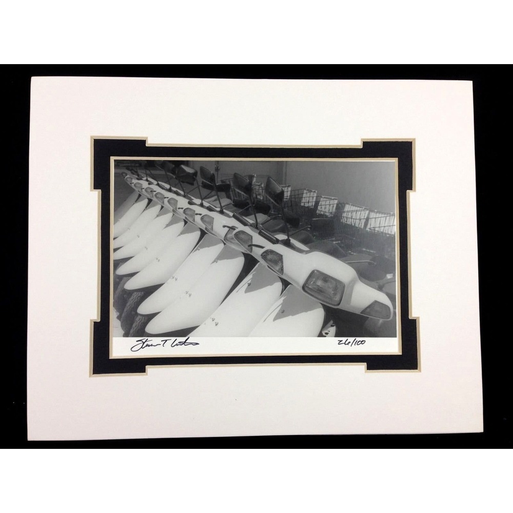 Black & White Photo Beach Scooters Key West Matted Signed Art Photography